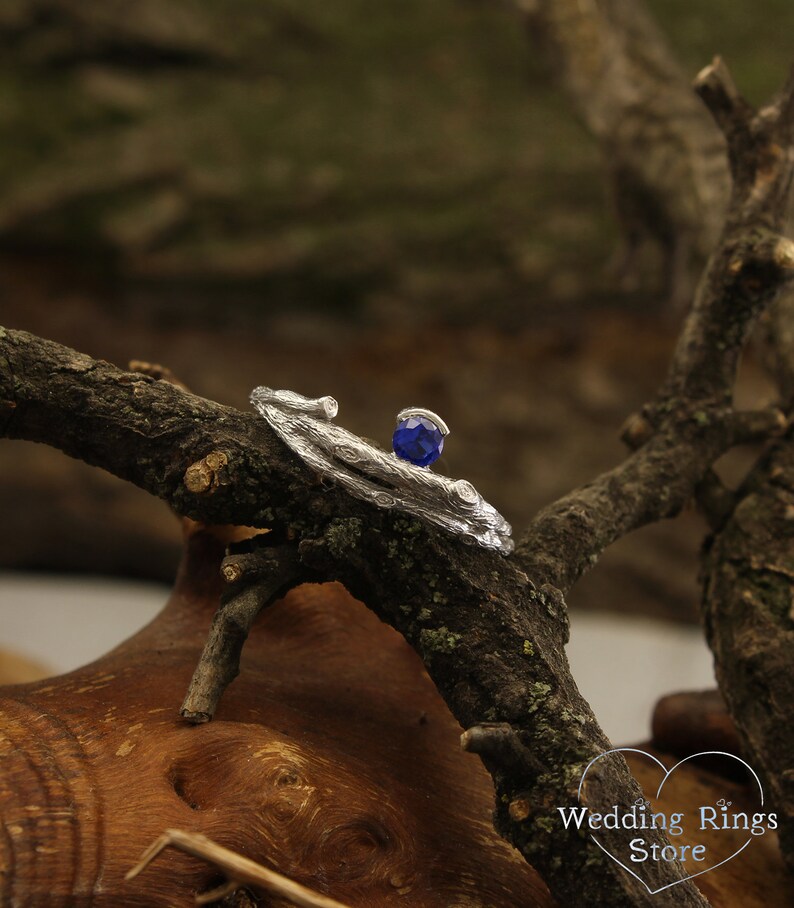 Braided branch engagement ring with Sapphire Twig silver Etsy
