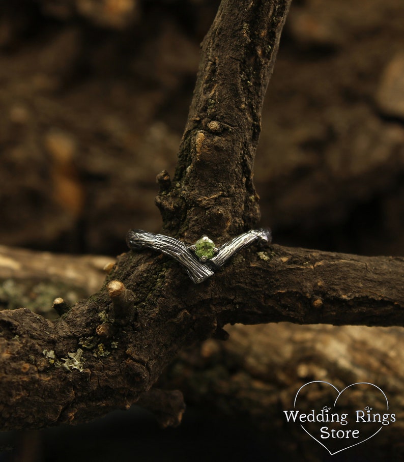 Tiny branch engagement ring with peridot, Dainty peridot ring, Small branch engagement ring, Women's peridot ring, Nature ring, Unique gift image 6