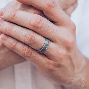 Rustic style wedding band, Tree bark ring, Silver tree wedding ring, Nature silver ring, Silver band, Men's wedding band, Women wedding ring image 7