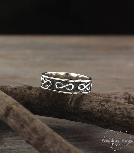 Damascus Steel Ring Silver Mens Wedding Band Infinity Ring 8mm Wood Gr–  Pillar Styles