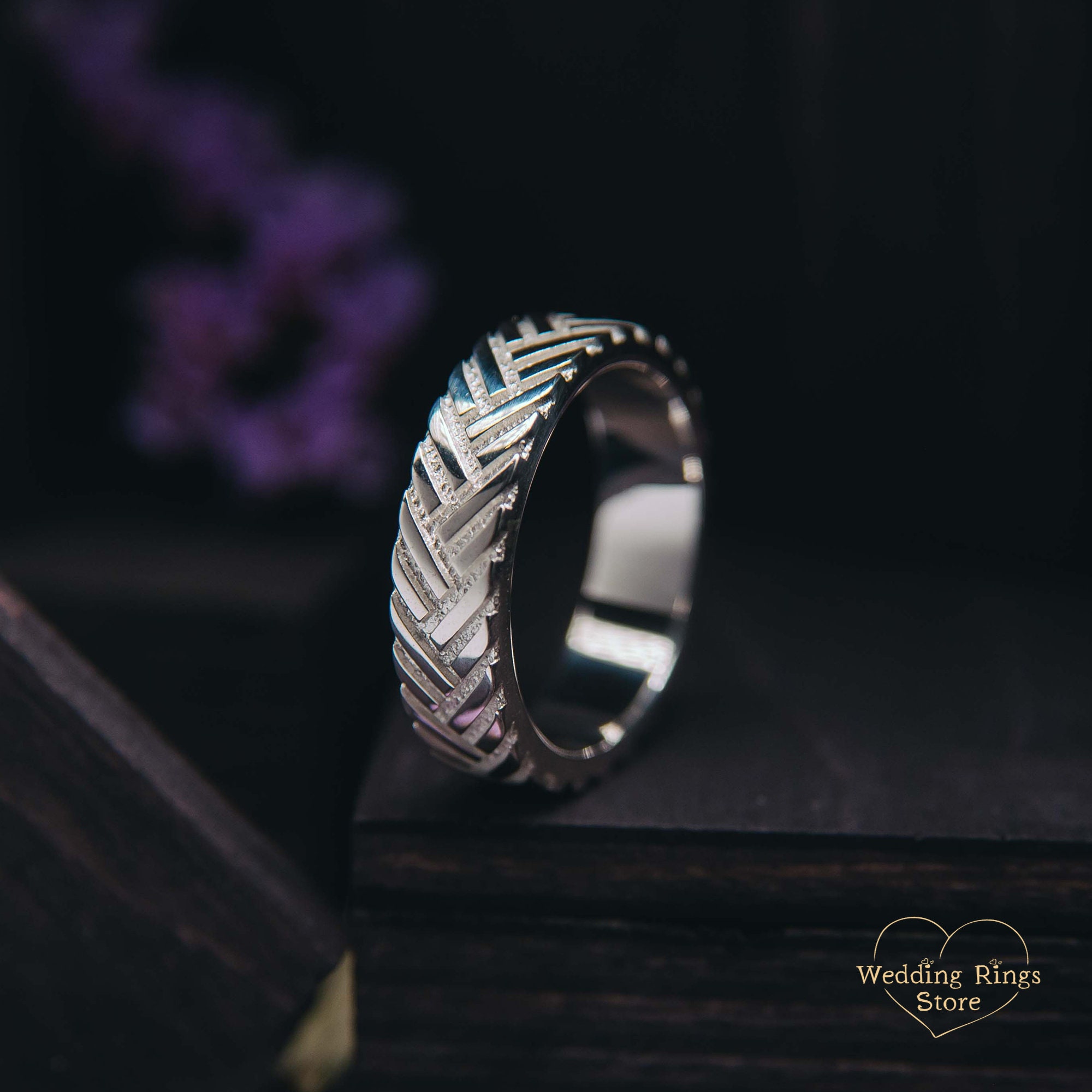 Herringbone Silver Ring - Stylish Geometric Pattern Ring