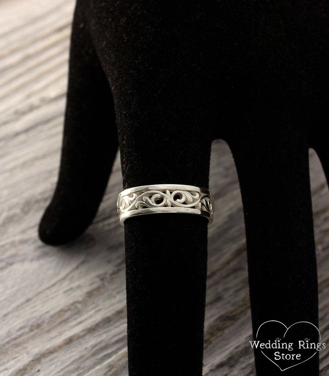 Vintage Two Tone Hollow Sterling Silver Wedding Band
