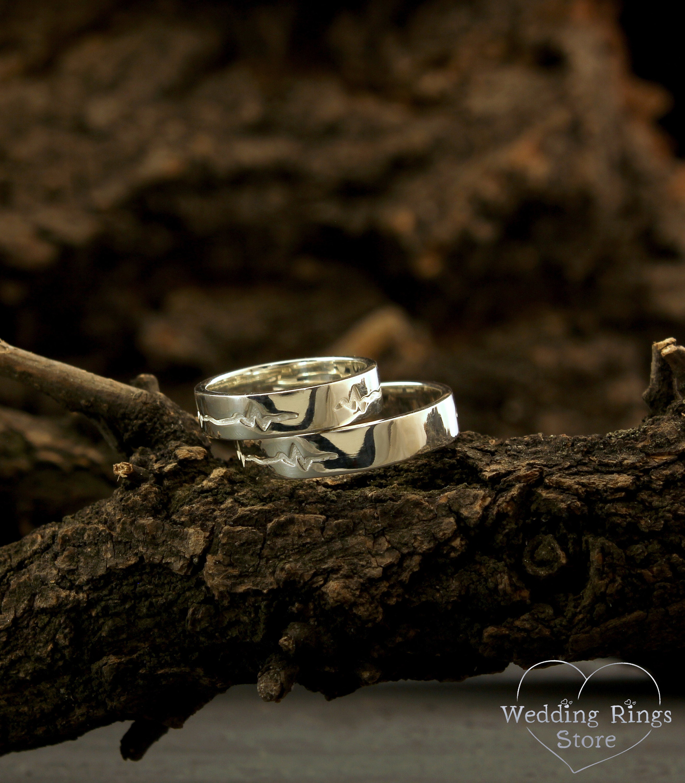 Heartbeat engagement rings Heartbeat silver wedding bands Etsy