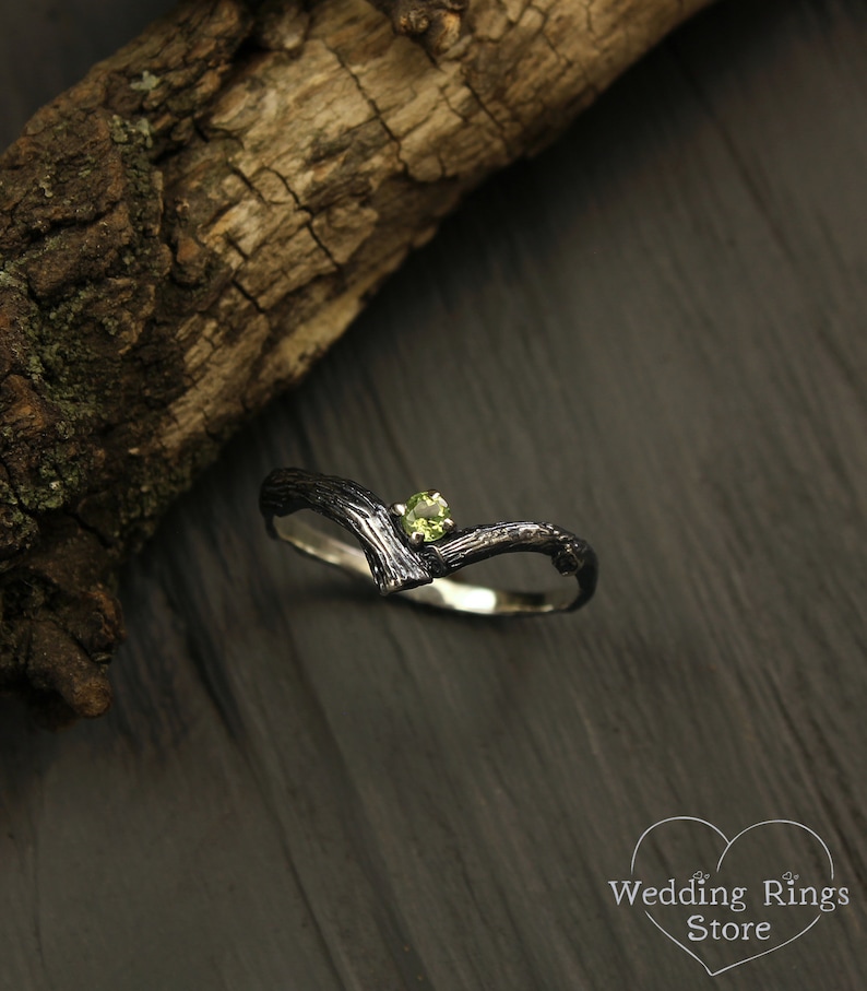 Tiny branch engagement ring with peridot, Dainty peridot ring, Small branch engagement ring, Women's peridot ring, Nature ring, Unique gift image 4