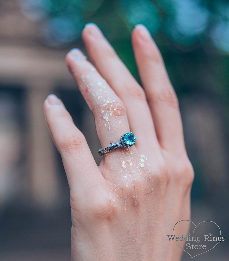 Sterling zilveren tak verlovingsring met Topaas, Unieke takje ring, Vintage stijl verlovingsring, Natuur geïnspireerde ring, Cadeau voor haar afbeelding 6