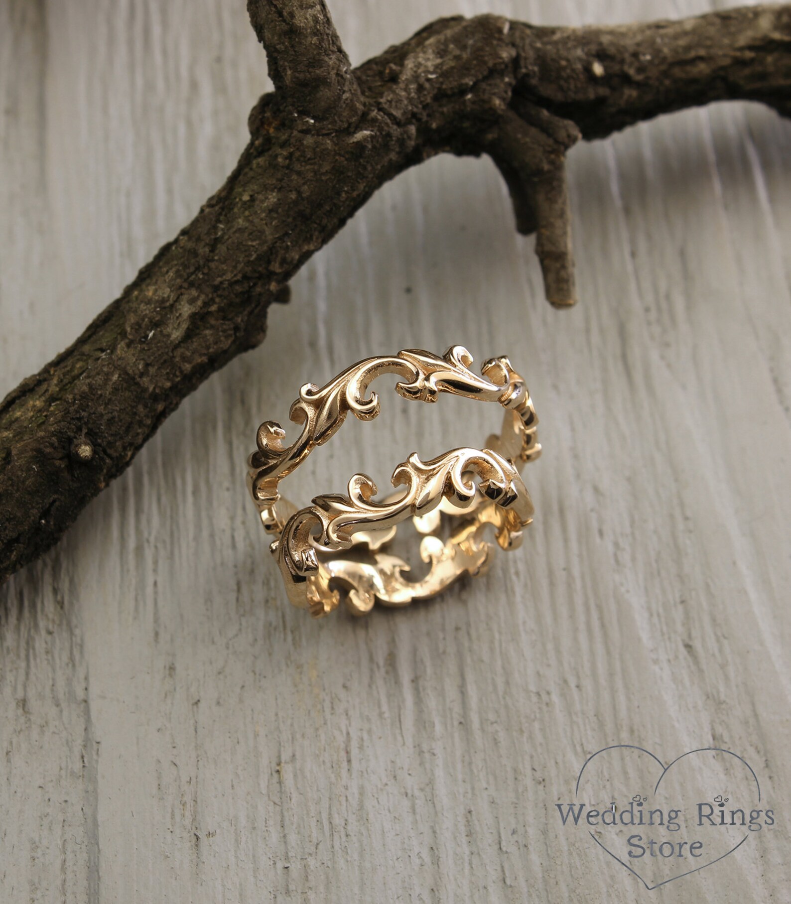 Unique Vine Wedding Bands Set Matching Wedding Rings His and Etsy