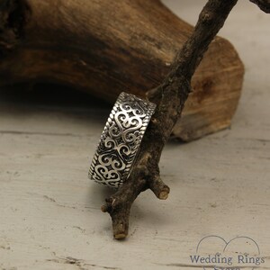 Vintage Style Sterling Silver Ring With Pattern, Unique Wedding Band ...
