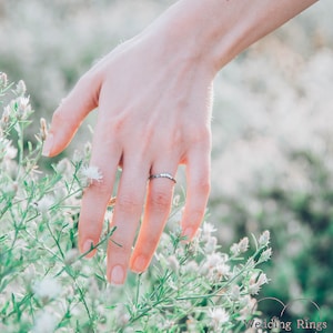 Tiny Tree bark Chevron Ring, Unique Silver V Ring, Thin Silver Stacking Ring Woodbark and Gemstones, CZ Curved Wedding Band for Women image 5