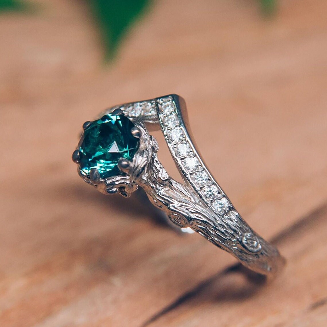 London Blue Topaz Chevron Silver Ring for Women, Unique Twig Engagement ...