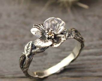 Citrine branch engagement sterling silver ring, Unique floral & leaves ring, Flower and leaf braided twig ring, Nature women ring, Gift ring