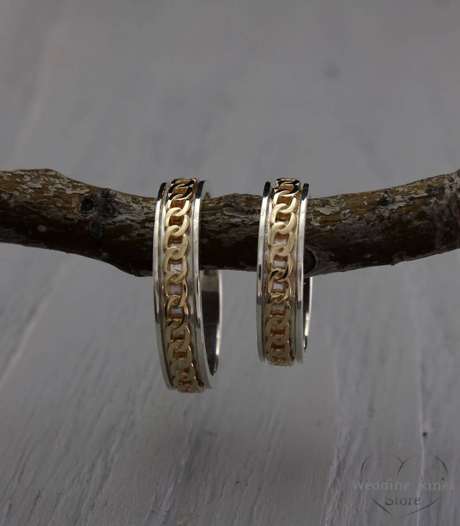 Gemischte Metalle seine und ihre Kette Eheringe Set | Etsy