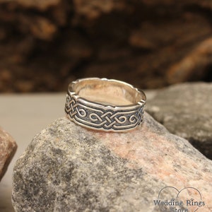 Mens Celtic Wedding Band Wide Silver Ring Viking Wedding Ring Vintage style ring Scottish Ring Brutalist Sterling Silver Band image 4