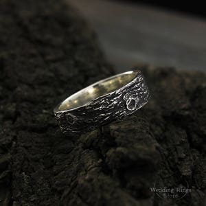 Tree bark wedding band, Rustic wedding ring, Family tree wedding ring, Nature silver ring, Large wedding band, Men's band, Women ring image 7