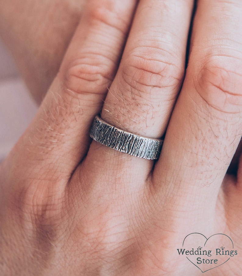 Rustic style wedding band, Tree bark ring, Silver tree wedding ring, Nature silver ring, Silver band, Men's wedding band, Women wedding ring image 5