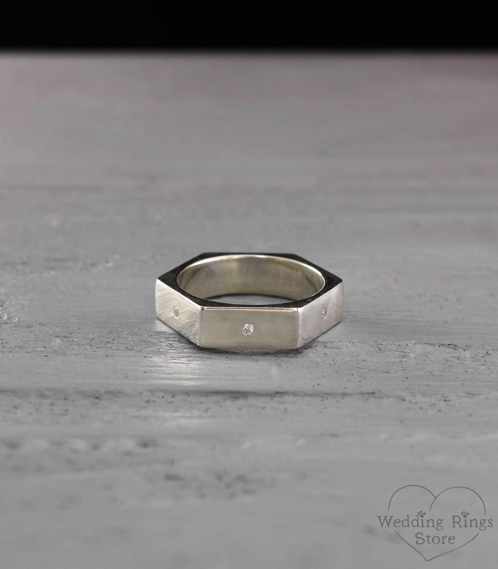 5mm Hexagon Wedding Band in Sterling Silver for Men and Women Etsy