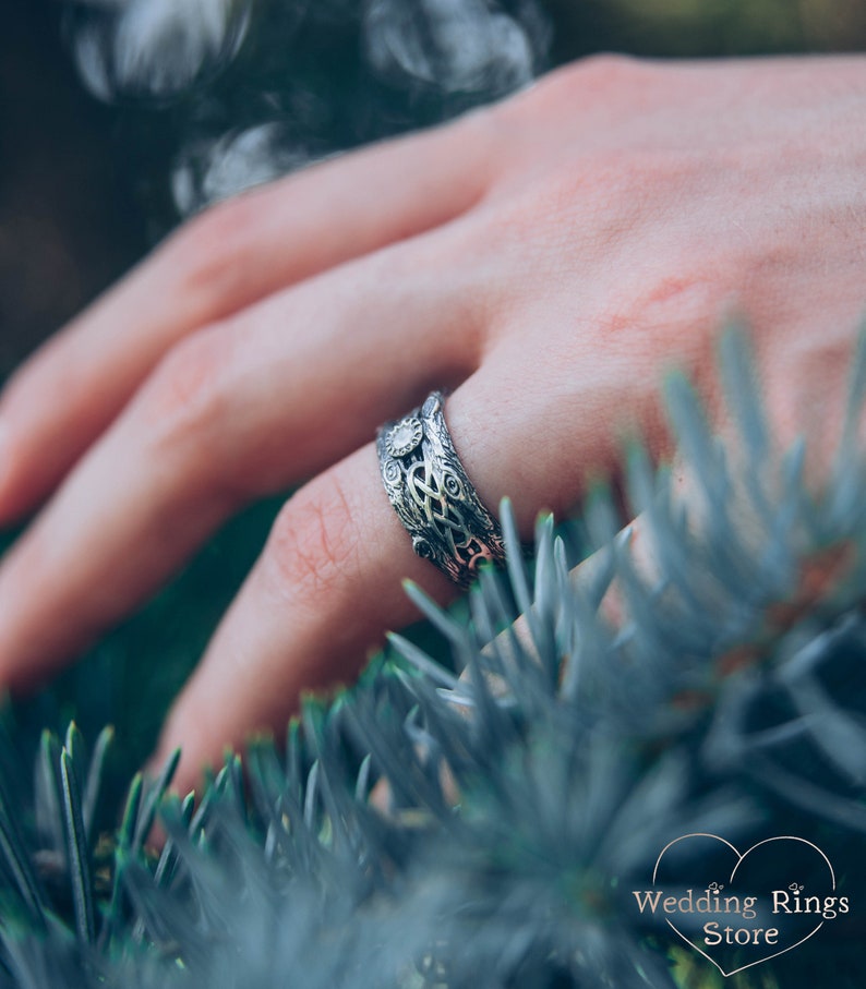 Vintage style celtic tree band, Unique celtic wedding band, Branch silver wedding ring, Wide silver ring, Unusual wedding band, Celtic ring image 4