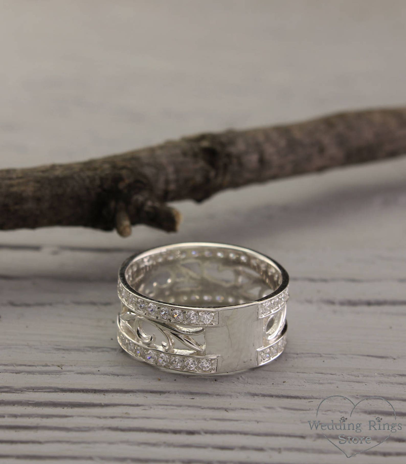 Vintage style promise ring Nature silver band Leaves ring Etsy