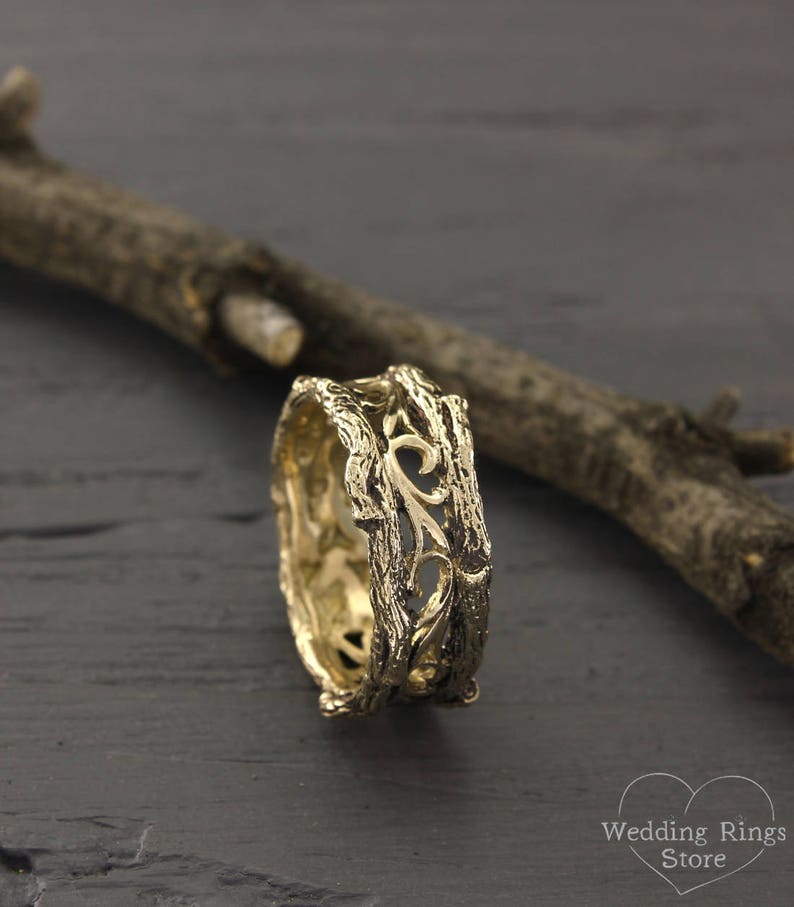 Tree Bark Band in Vintage Style Mens Twig Wedding Band Etsy
