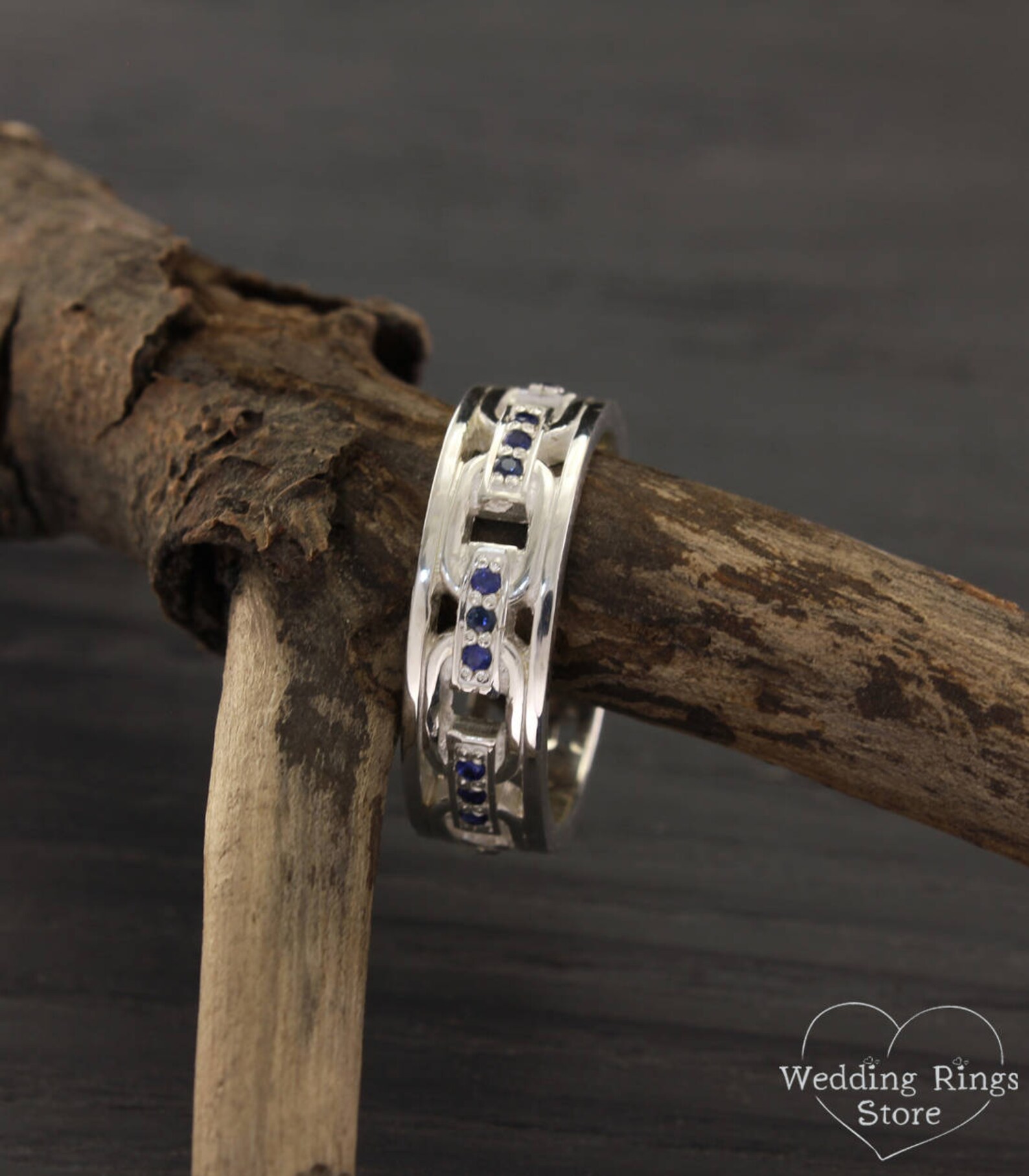 Sapphire chain wedding band Sapphire silver ring Mens | Etsy