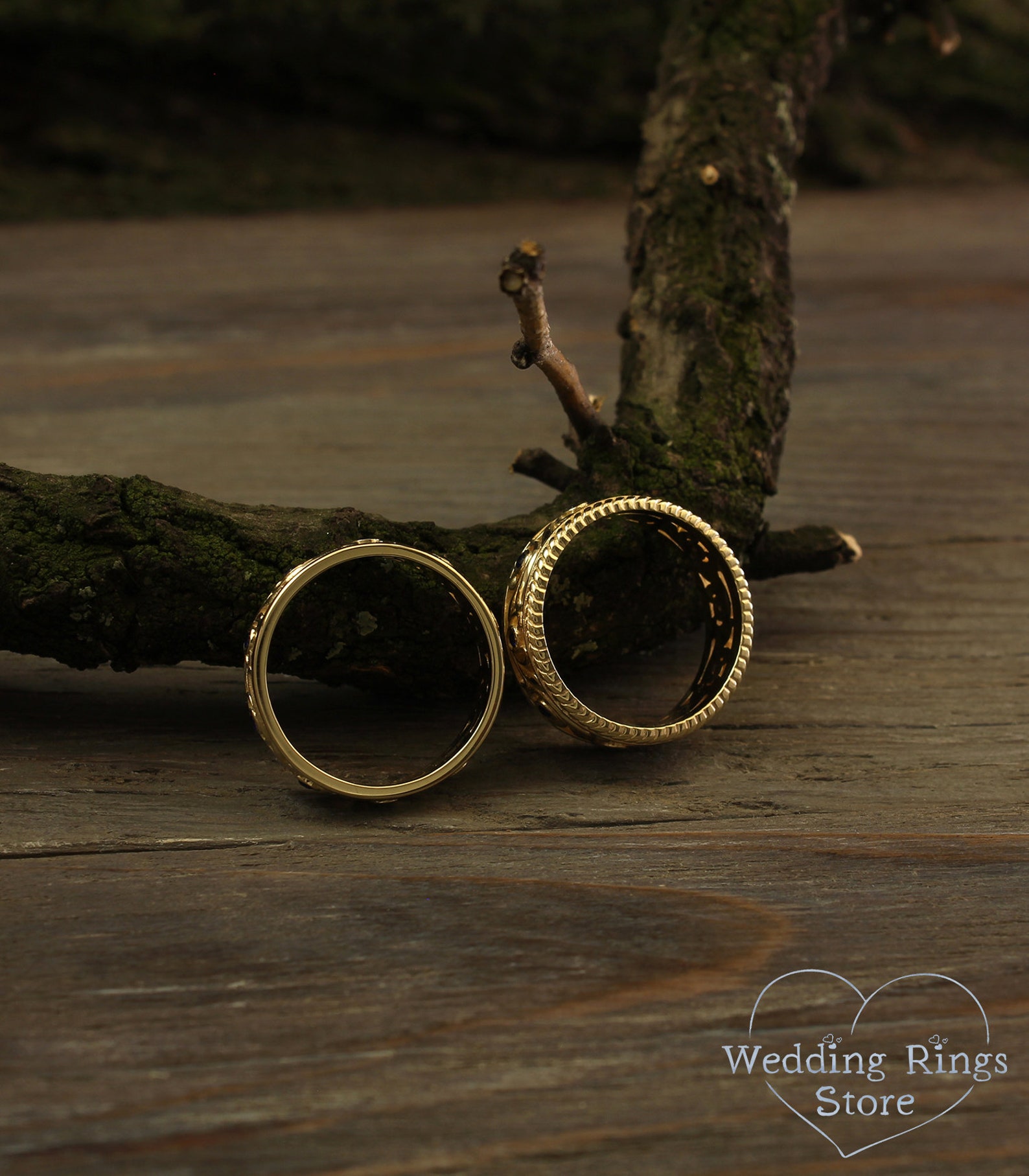 Vintage style wedding bands set with sapphires Vine wedding Etsy