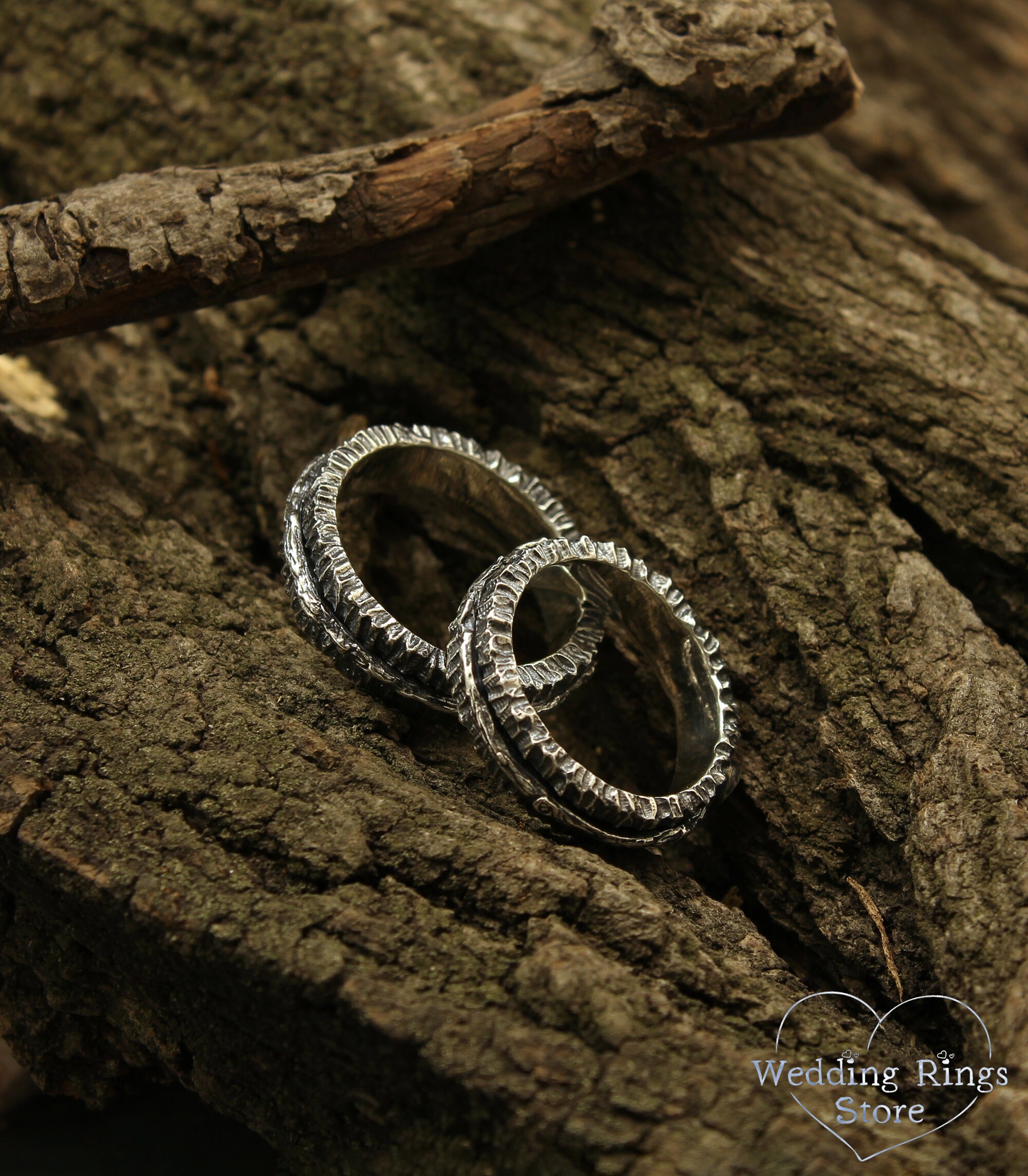 Rustic his and her wedding bands Unique tree wedding rings Etsy