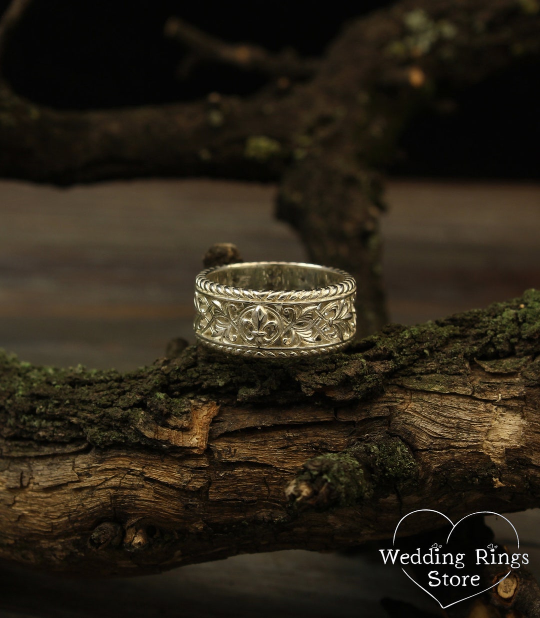 Fleur De Lis Vintage Style Wedding Band Silver Filigree - Etsy