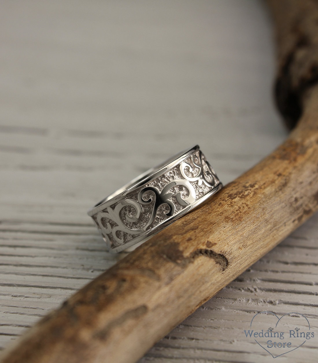 Unique Sterling Silver Wedding Band 8mm Wide Wedding Band - Etsy