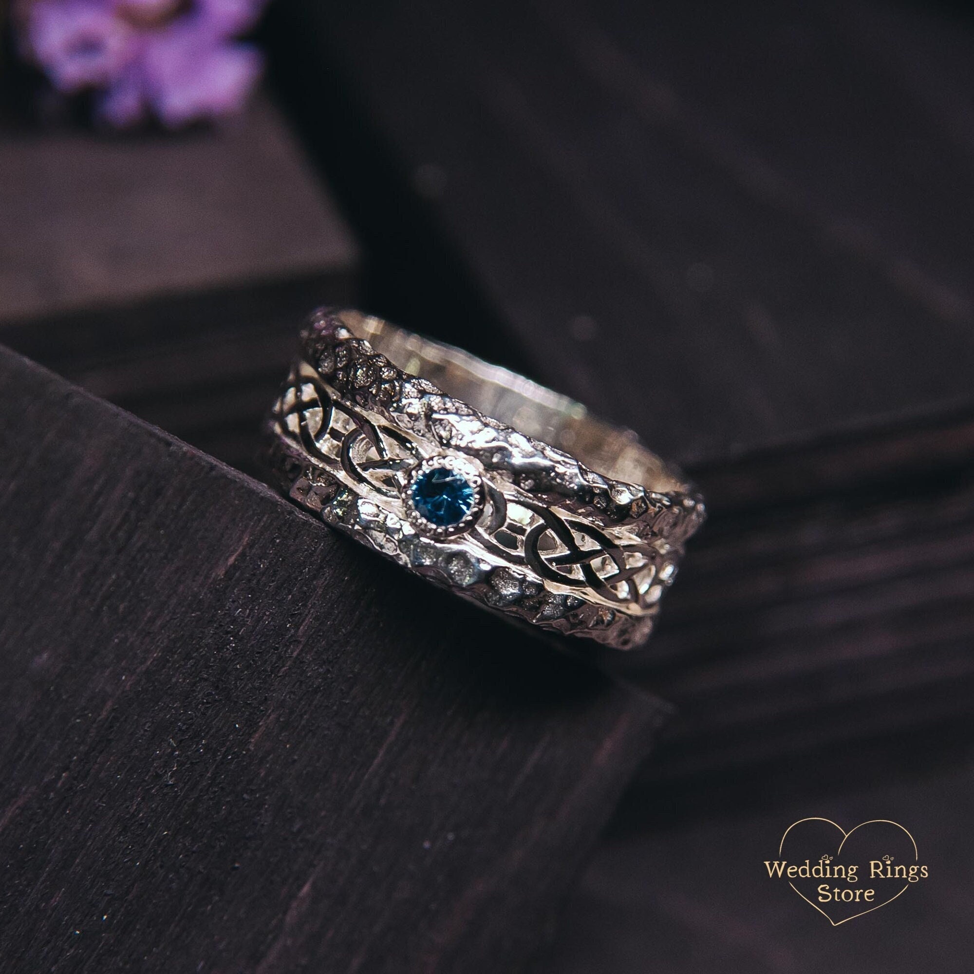 Celtic Knot Braided Ring with London Blue Topaz - Irish Knot Ring Vintage Style - Natural Gemstone Antique Wedding Band - Birthstone Rings