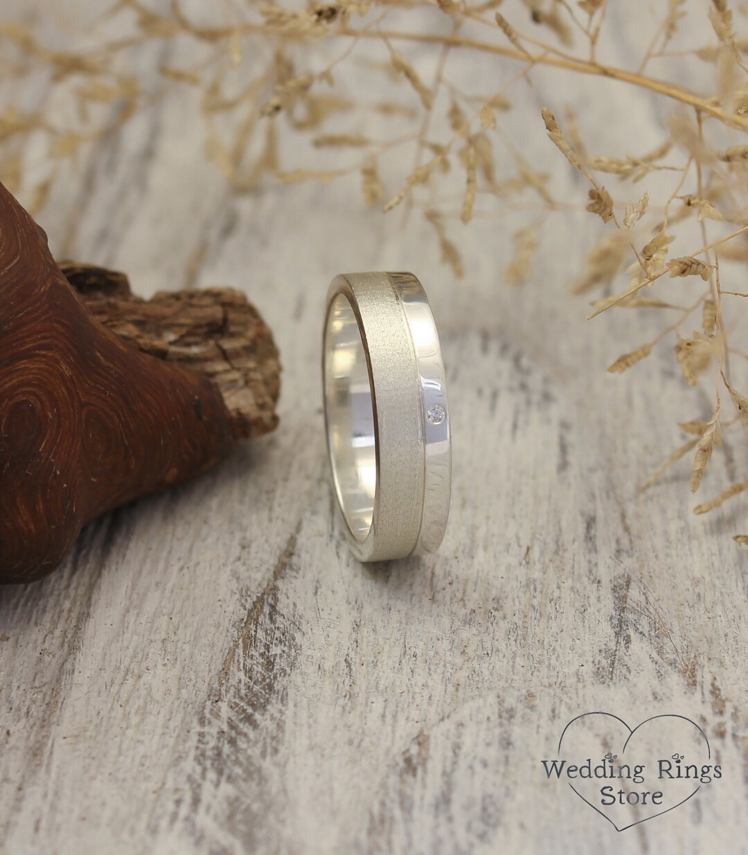 Small Diamond Rings Silver Small Diamond Ring With 2 Finishes Matte and Shiny Sterling Silver ...