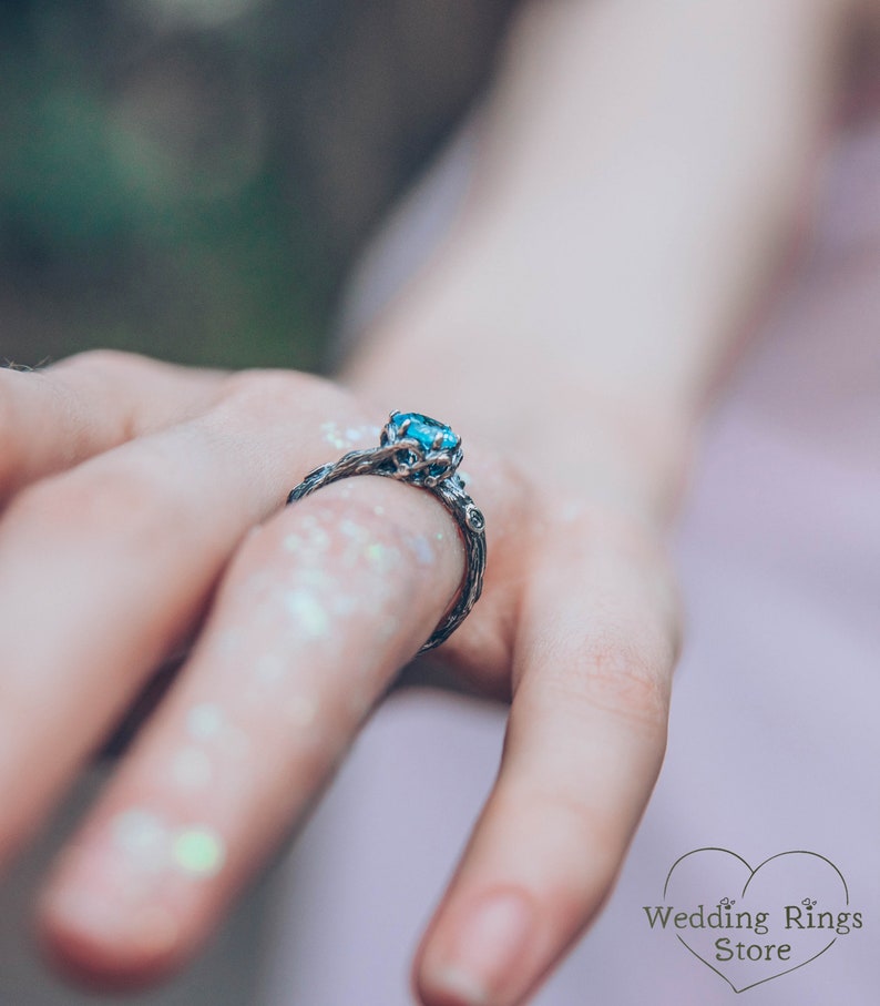 Sterling zilveren tak verlovingsring met Topaas, Unieke takje ring, Vintage stijl verlovingsring, Natuur geïnspireerde ring, Cadeau voor haar afbeelding 7