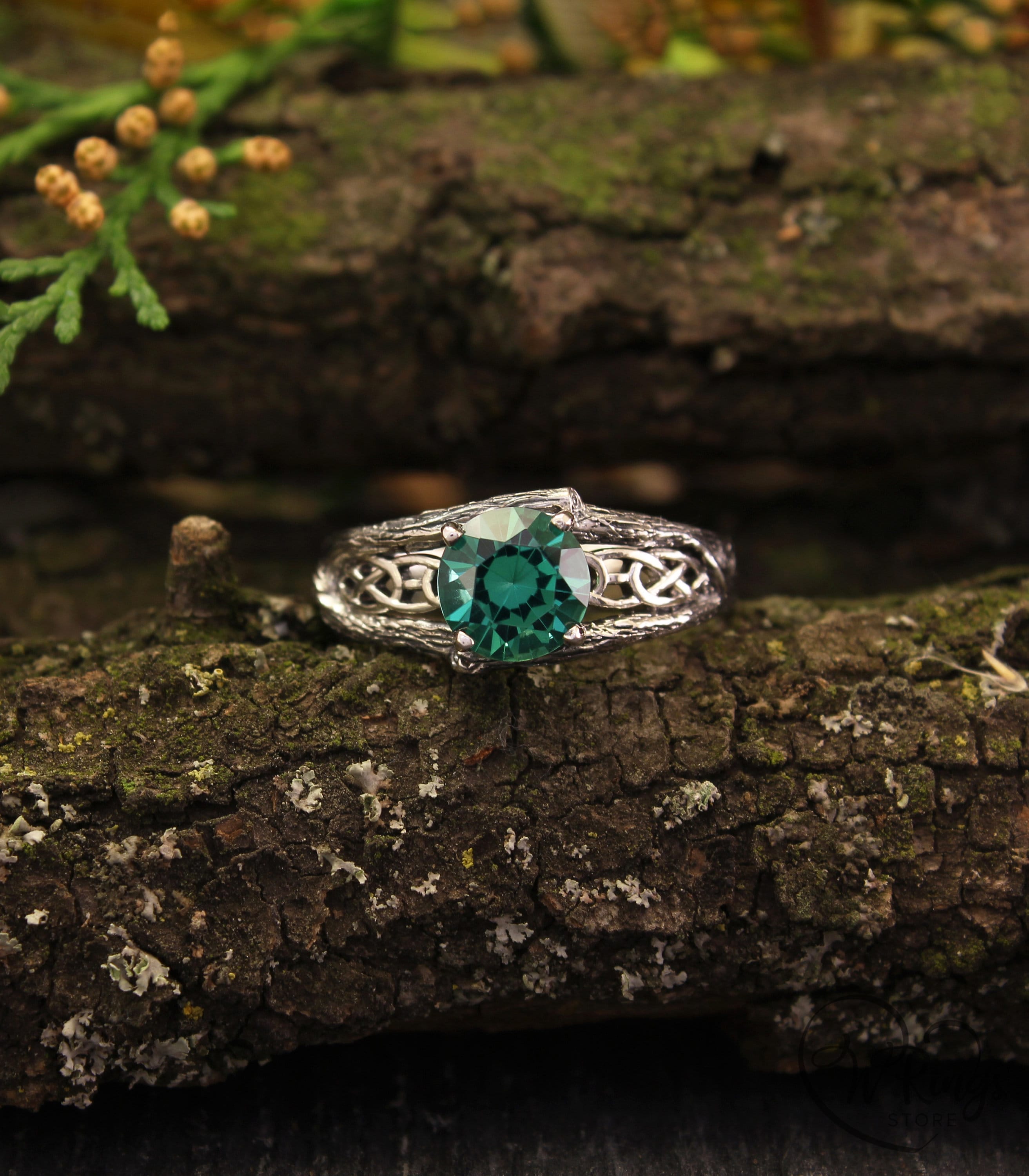 Anillo de de cuarzo verde y patrón celta anillo de - Etsy España