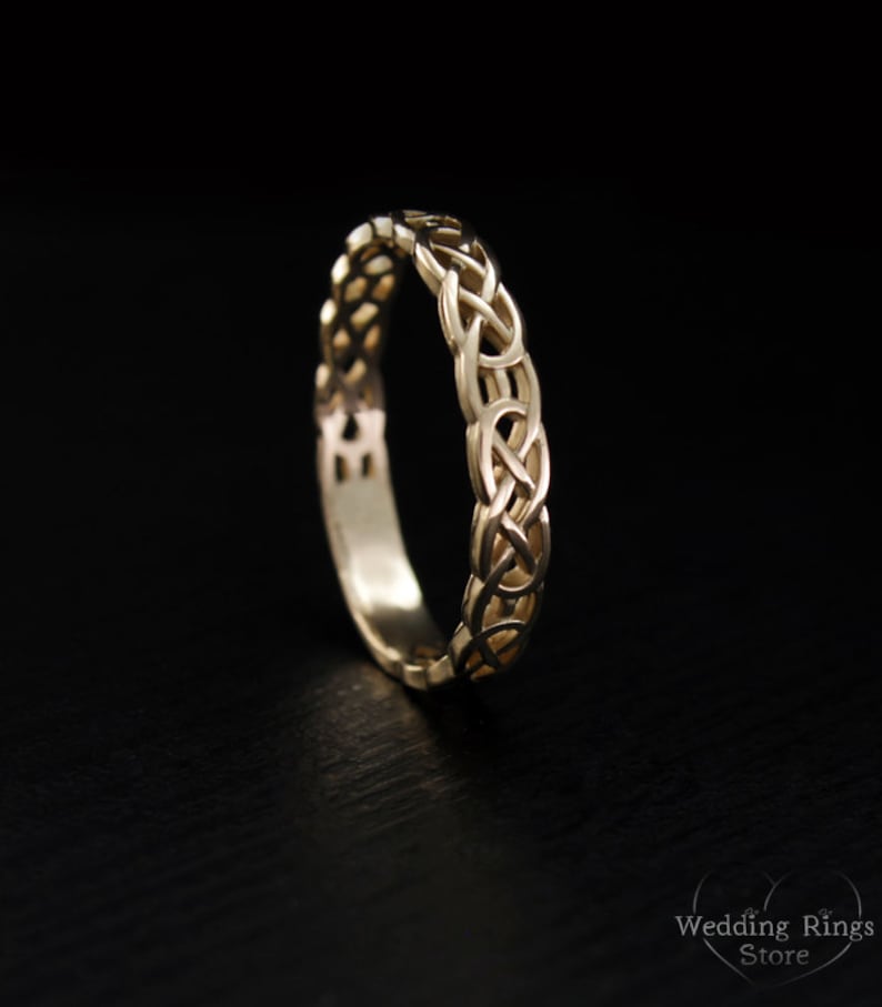 Unique wedding ring Celtic wedding band Small wedding band Celtic pattern wedding ring Keltic band,14k solid gold band Celtic knot ring