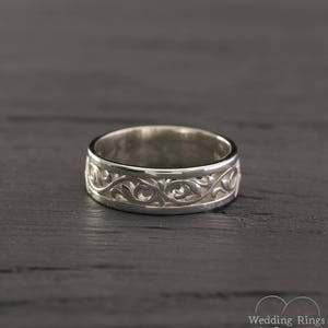 Vintage Style Wedding Band, Silver Nature Ring, Leaves Band, 5mm Silver ...