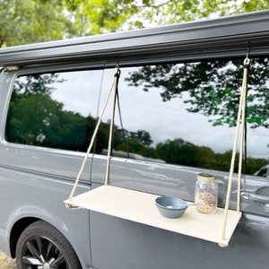 VW bus van outside table outdoor kitchen camping vanlife van hanging outside table camping table cooking table hanging table hanging shelf bus shelf Defender