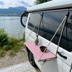 VW Bus van outdoor table outdoor kitchen camping vanlife van rope hanging outdoor table camping table cooking table hanging table hanging shelf bus shelf