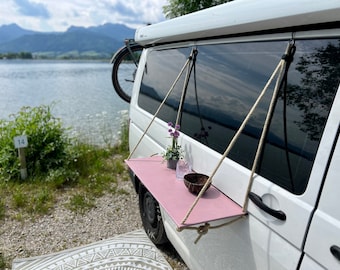 VW bus van outdoor table outdoor kitchen camping vanlife van rope hanging outdoor table camping table cooking table hanging table hanging shelf bus shelf