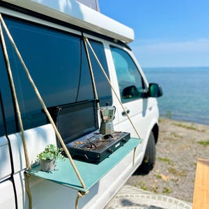 VW Bus van outdoor table outdoor kitchen camping vanlife van hanging outdoor table camping table cooking table hanging table hanging shelf bus shelf Defender