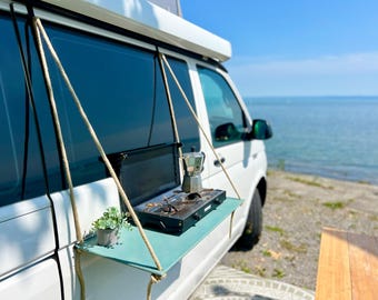 VW Bus van outdoor table outdoor kitchen camping vanlife van hanging outdoor table camping table cooking table hanging table hanging shelf bus shelf Defender