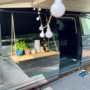 VW bus van outdoor table outdoor kitchen camping vanlife van rope hanging outdoor table camping table cooking table hanging table hanging shelf Defender image 8