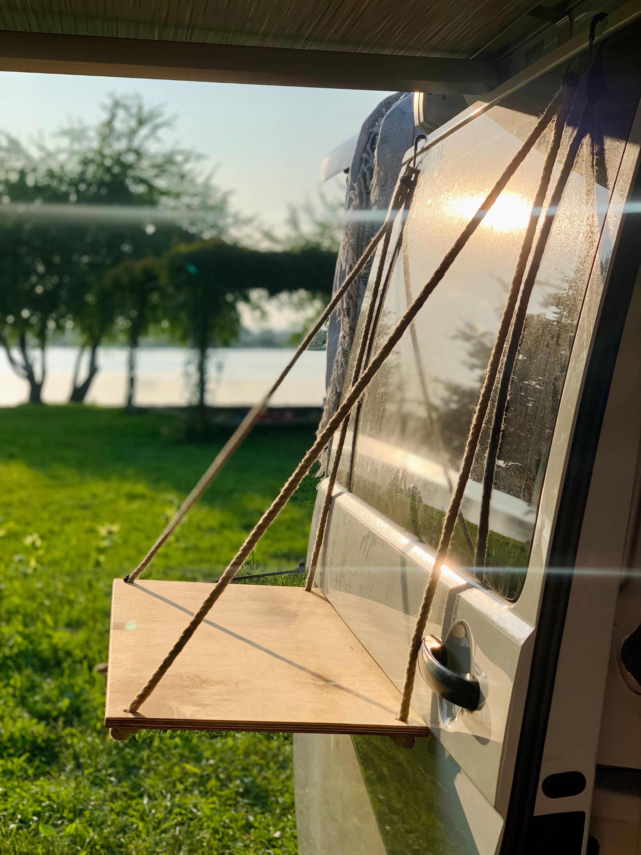 VW Bus Van Outside Table Outdoor Kitchen Camping Vanlife Van