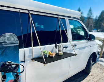 VW Bus van outdoor table outdoor kitchen camping vanlife van rope hanging outdoor table camping table cooking table hanging table hanging shelf bus shelf