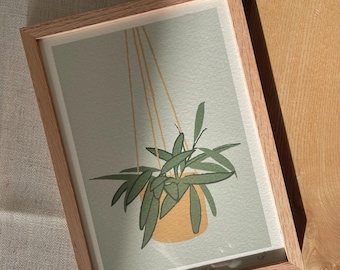 Wachs Pflanze, Hoya Wayetii Zimmerpflanze Siebdruck, Original Hand Veredelt, A5 | Druck | Handgemachte Kunst | Wohndekor