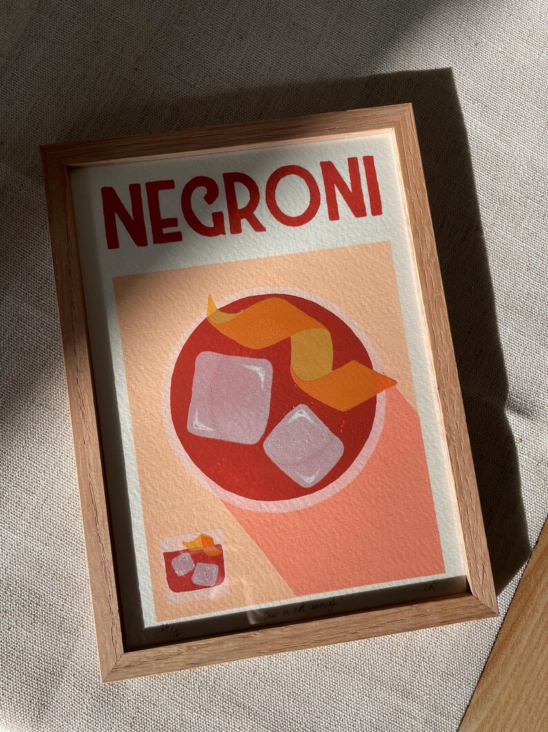Negroni Poster - Original Hand Finished Screen Print A5 | Hand-painted ...