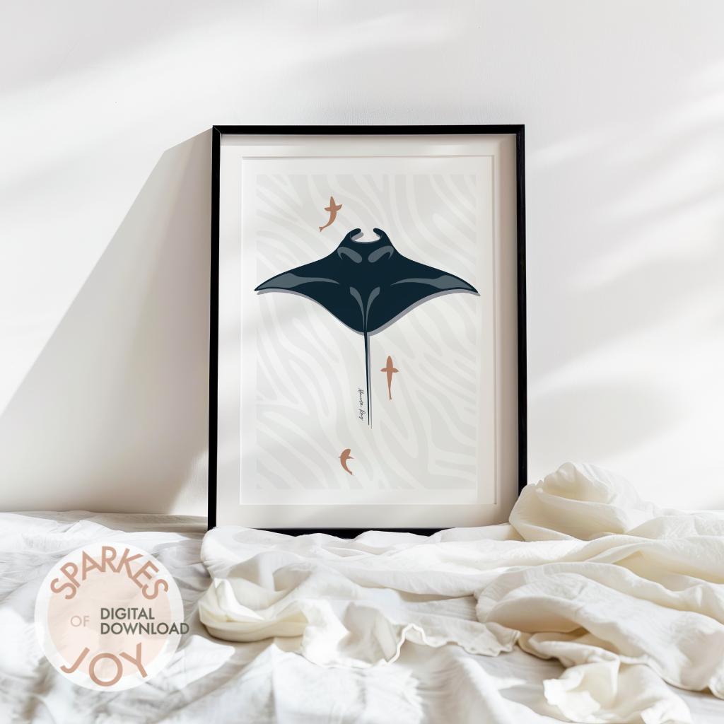 Manta Rochen Poster | Ozean Wildtiere Digitaler Download | Meerestiere Kunst | Maritime Wohnkultur | Haifisch-Liebhaber Geschenk | Sofortige druckbare Kunst