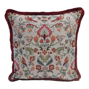 William Morris Tapestry Cushion: 46cm Square, Red Trim