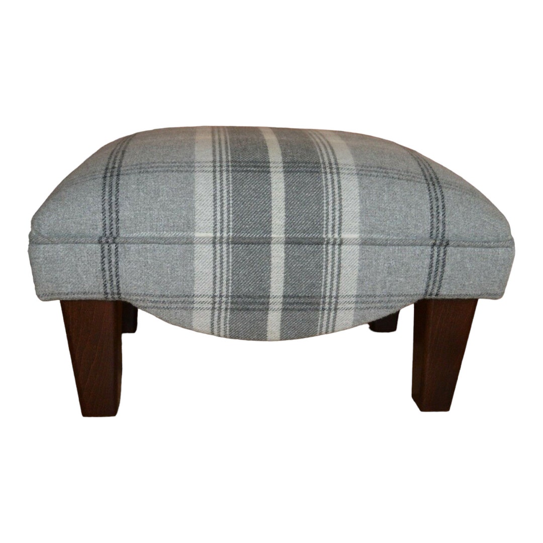 Footstool in Dove Grey Balmoral Tartan and Solid Wood Legs Etsy