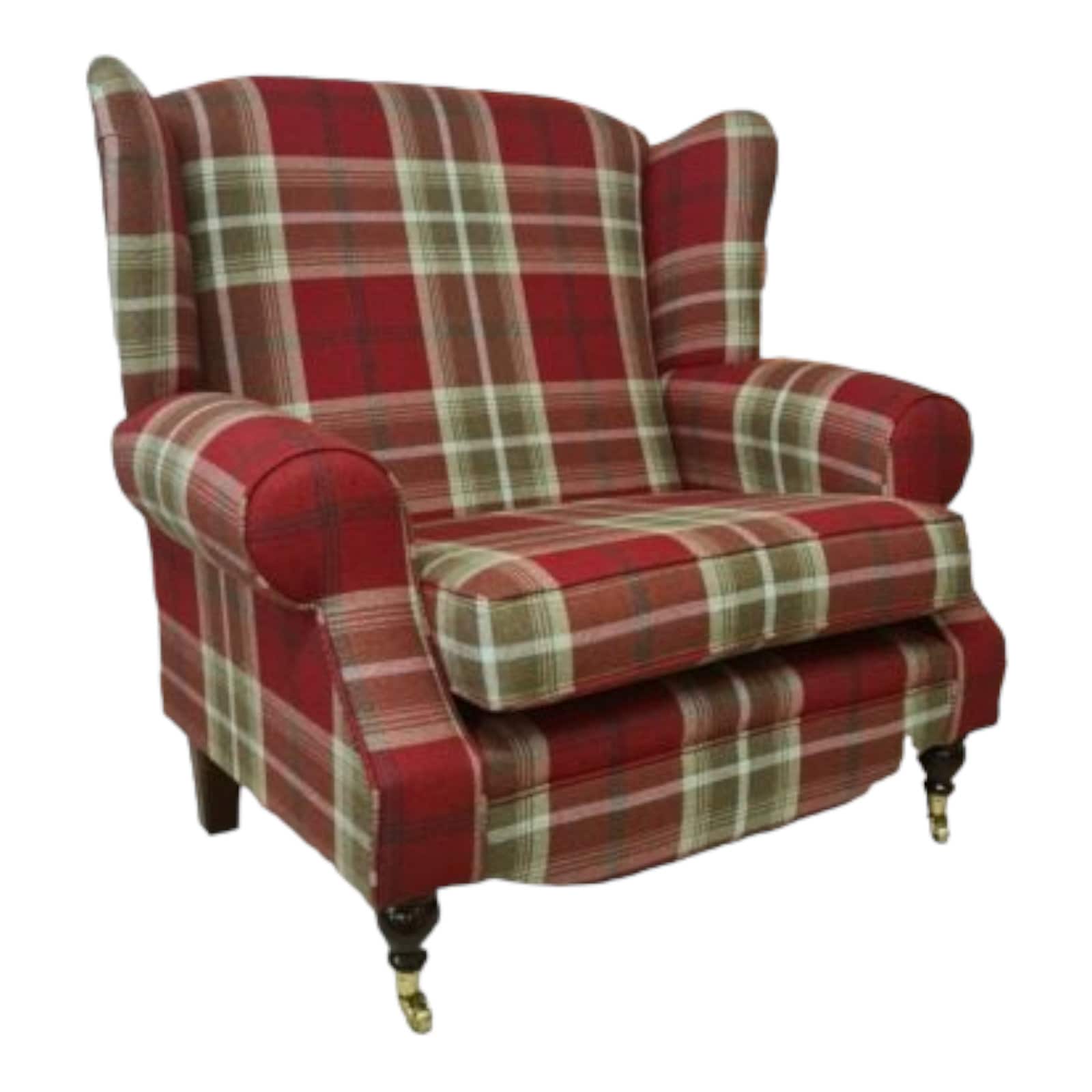 Queen Anne Wing Back Cottage Fireside Chair Extra Wide Seating Area Balmoral Red Tartan Etsy