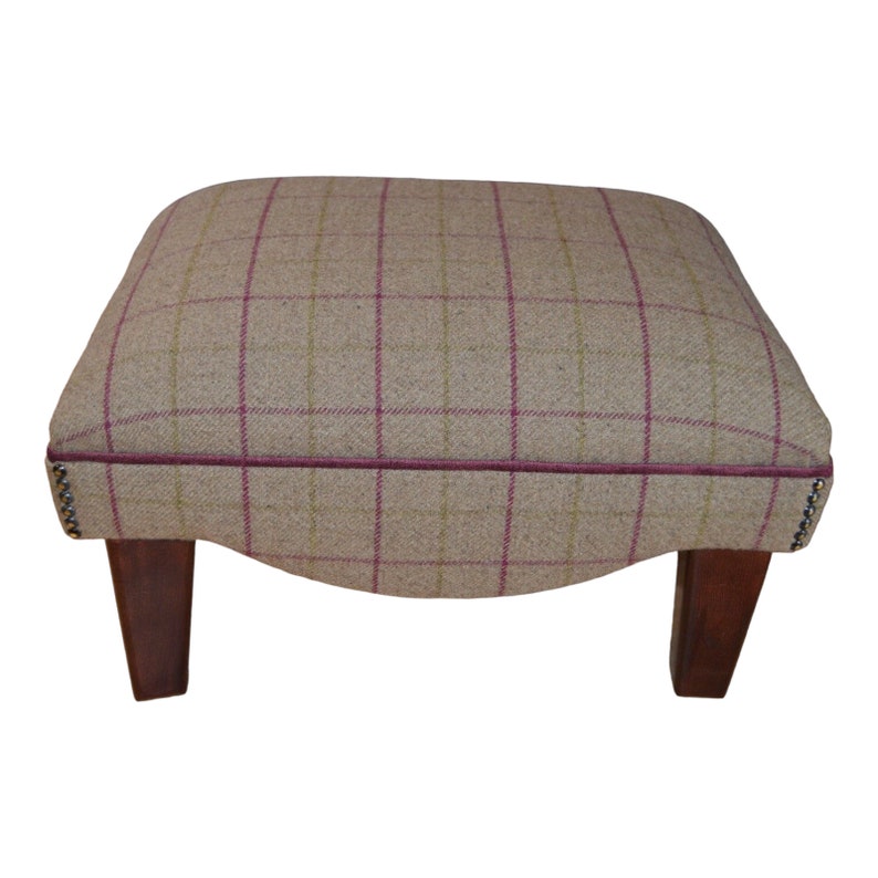 Queen Anne Wing Back Cottage Fireside Chair Bamburgh Brown and Purple Check with matching Footstool image 9