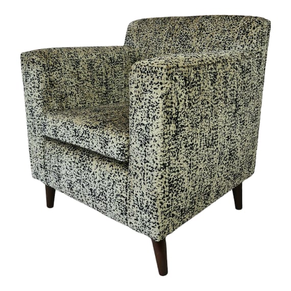Accent Chair Square Shaped Leopard Print Fabric Standing on Round