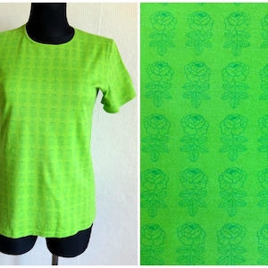 MARIMEKKO Green Floral T-Shirt Frauen Baumwolle Jersey T-Shirt Marimekko Kleidung Gedruckt Blumen Bequemes T-Shirt M Größe Marimekko Top